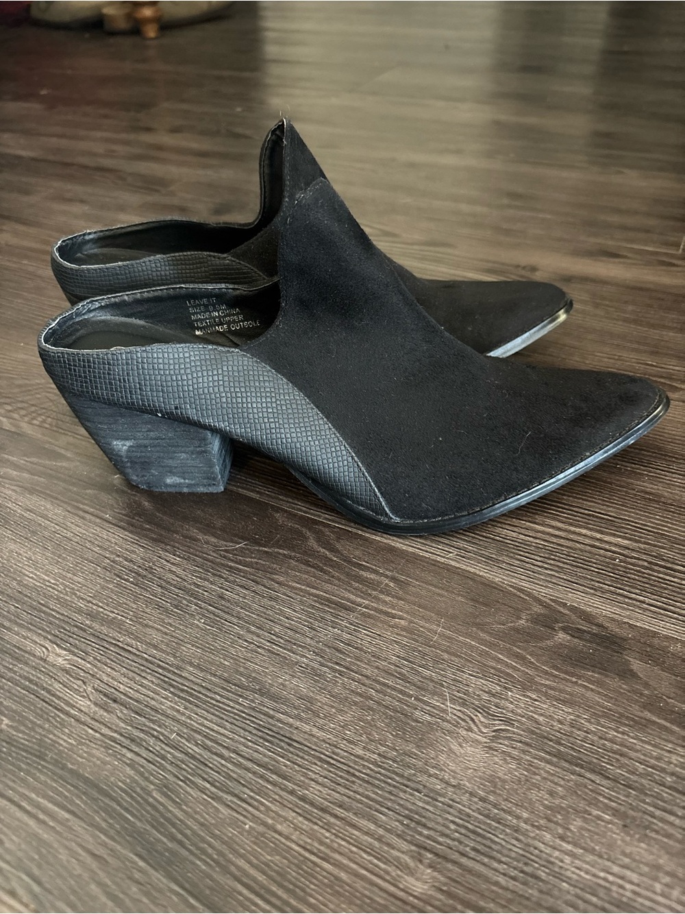 Matisse Black Pointed Slip-On Block Heel Mules